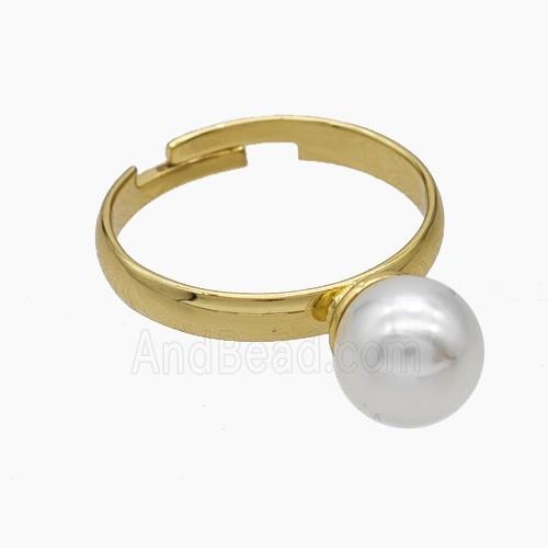 Copper Rings Pave Pearlized Resin White Adjustable Gold Plated