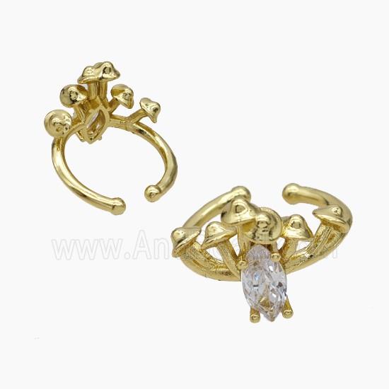 Copper Mushroom Rings Pave Zirconia Gold Plated
