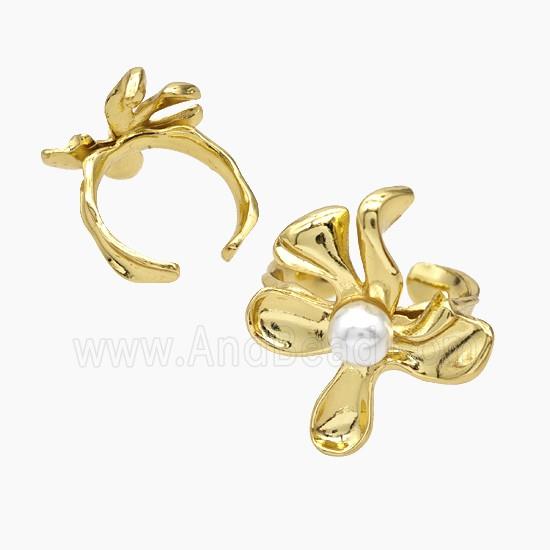 Copper Flower Rings Pave Pearlized Resin White Gold Plated