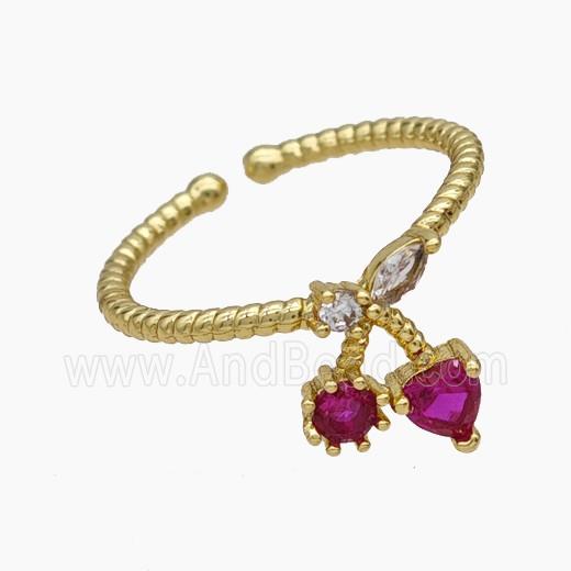 Copper Cherry Rings Pave Zirconia Gold Plated