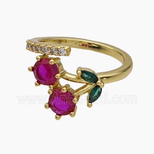 Copper Cherry Rings Pave Zirconia Gold Plated