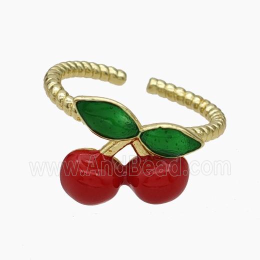 Copper Cherry Rings Red Enamel Gold Plated