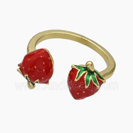 Copper Strawberry Rings Red Enamel Gold Plated