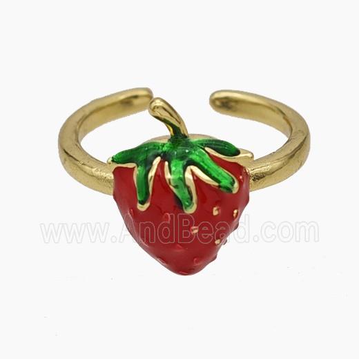 Copper Strawberry Rings Red Enamel Gold Plated