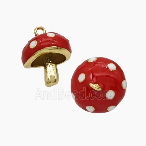 Copper Mushroom Pendant Red Enamel Gold Plated