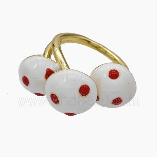 Copper Mushroom Rings White Enamel Gold Plated