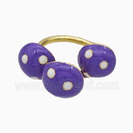 Copper Mushroom Rings Lavender Enamel Gold Plated
