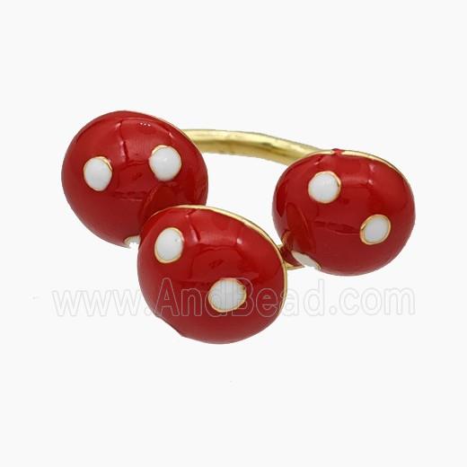 Copper Mushroom Rings Red Enamel Gold Plated