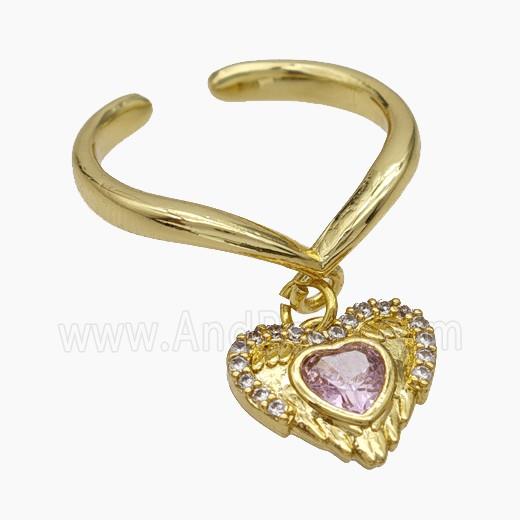Copper Heart Rings Pave Zirconia Gold Plated