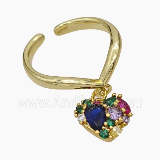 Copper Heart Rings Pave Zirconia Gold Plated