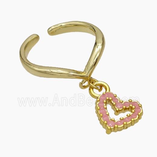 Copper Heart Rings Pink Enamel Gold Plated