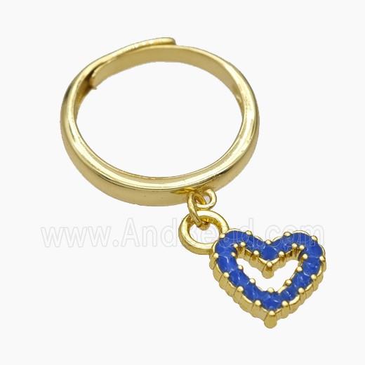 Copper Heart Rings Blue Enamel Gold Plated