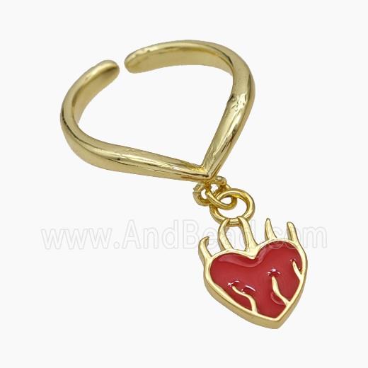 Copper Heart Rings Red Enamel Gold Plated