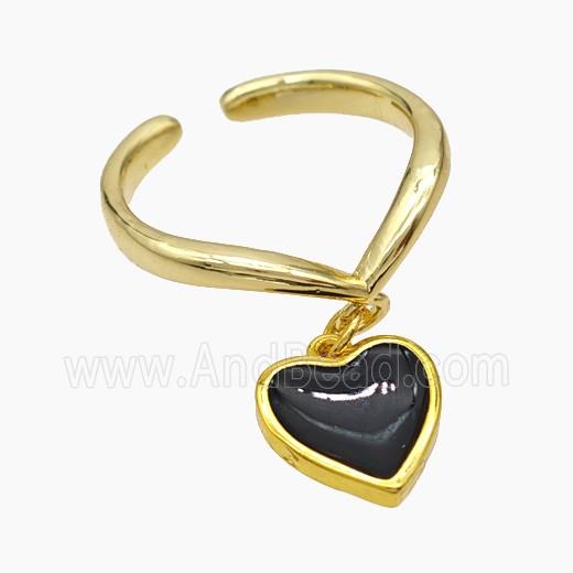 Copper Heart Rings Black Painted Gold Plated