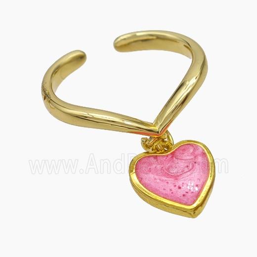 Copper Heart Rings Pink Painted Gold Plated