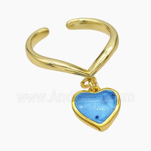 Copper Heart Rings Blue Painted Gold Plated