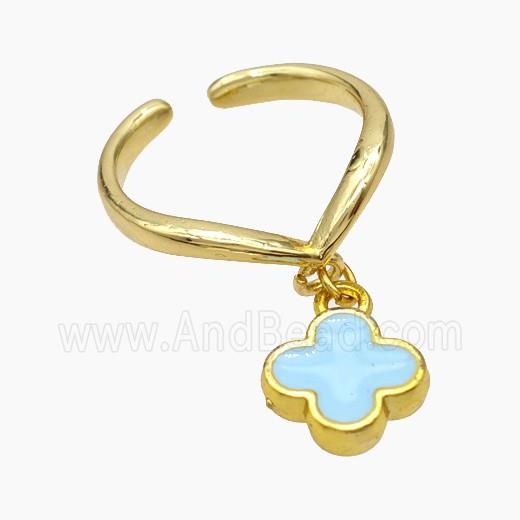 Copper Clover Rings Blue Enamel Gold Plated