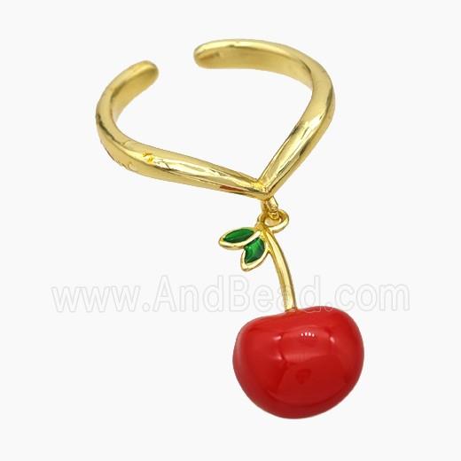 Copper Cherry Rings Red Enamel Gold Plated