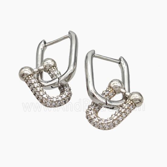 Copper Latchback Earrings Pave Zirconia Horseshoe Platinum Plated