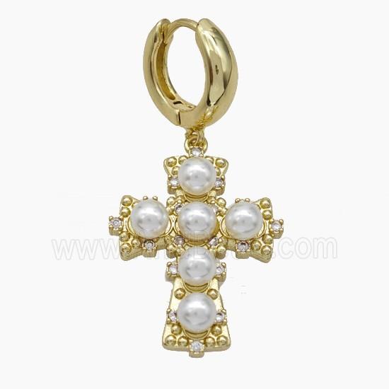 Copper Cross Hoop Earrings Pave Pearlized Resin Gold Plated