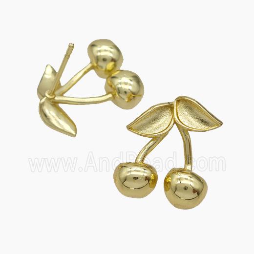 Copper Cherry Stud Earrings Gold Plated