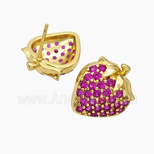 Copper Strawberry Stud Earrings Pave Zirconia Gold Plated