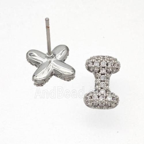 Copper Stud Earrings Pave Zirconia Letter-I Platinum Plated