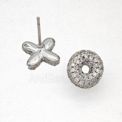 Copper Stud Earrings Pave Zirconia Letter-O Platinum Plated