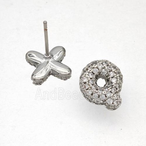 Copper Stud Earrings Pave Zirconia Letter-Q Platinum Plated