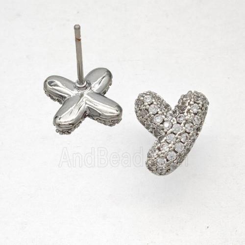 Copper Stud Earrings Pave Zirconia Letter-Y Platinum Plated