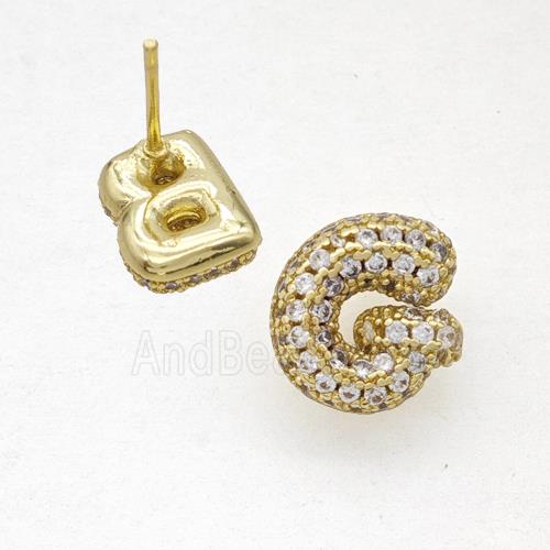 Copper Stud Earrings Pave Zirconia Letter-G Gold Plated