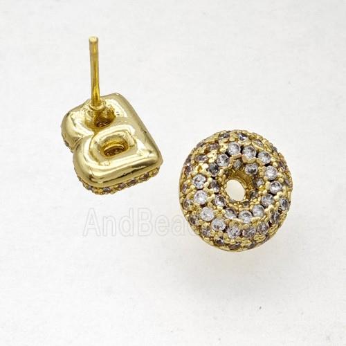 Copper Stud Earrings Pave Zirconia Letter-O Gold Plated