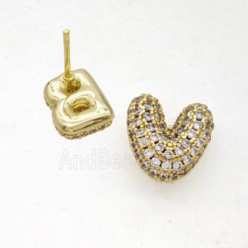 Copper Stud Earrings Pave Zirconia Letter-V Gold Plated