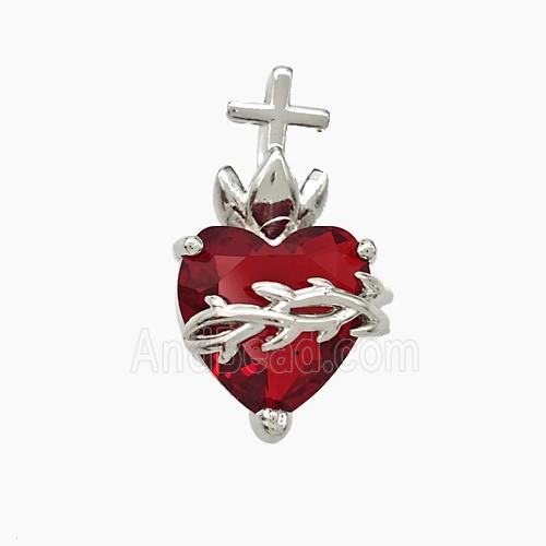 Copper Heart Pendant Pave Crystal Glass Platinum Plated