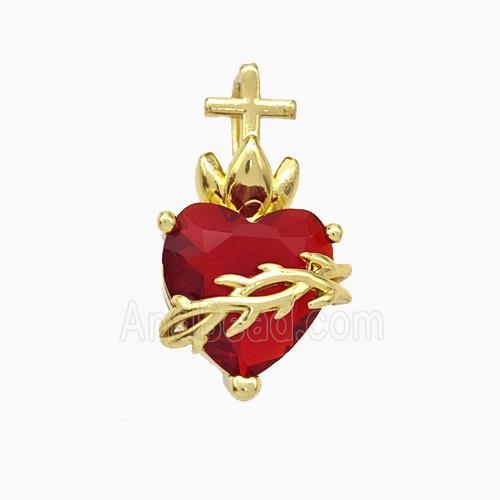 Copper Heart Pendant Pave Crystal Glass Gold Plated
