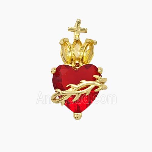 Copper Heart Pendant Pave Crystal Glass Gold Plated