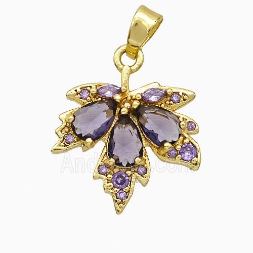 Copper Maple Leaf Pendant Micropave Zirconia Gold Plated