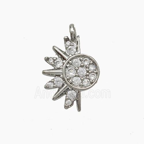 Copper Sun Pendant Pave Zirconia Platinum Plated