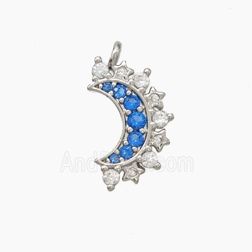 Copper Moon Pendant Pave Zirconia Platinum Plated