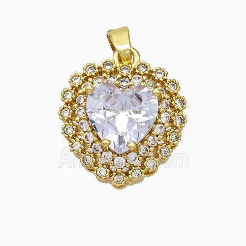 Copper Heart Pendant Micropave Zirconia Crystal Glass Gold Plated