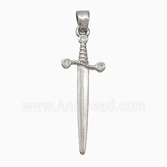 Copper Sword Pendant Pave Zirconia Platinum Plated