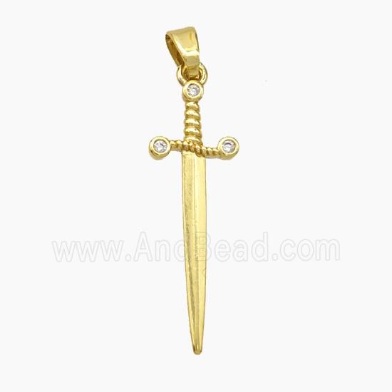 Copper Sword Pendant Pave Zirconia Gold Plated
