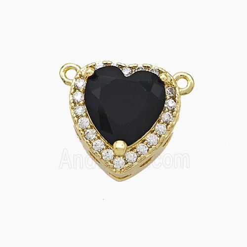 Copper Heart Pendant Micropave Zirconia Black Crystal Glass 2loops Gold Plated