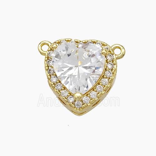 Copper Heart Pendant Micropave Zirconia Clear Crystal Glass 2loops Gold Plated