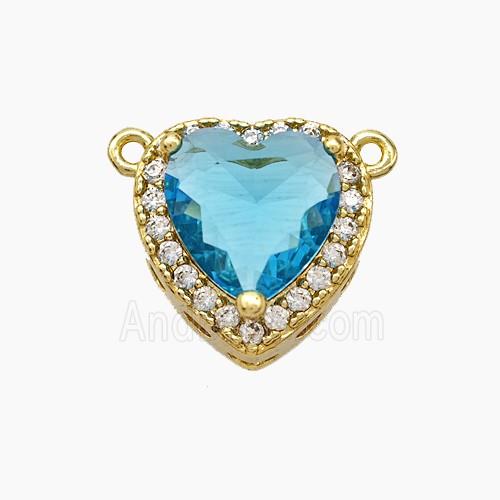 Copper Heart Pendant Micropave Zirconia Blue Crystal Glass 2loops Gold Plated