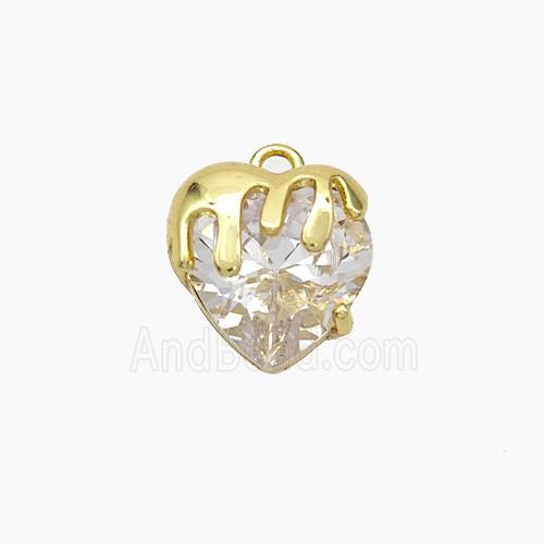 Copper Heart Pendant Pave Crystal Glass Gold Plated