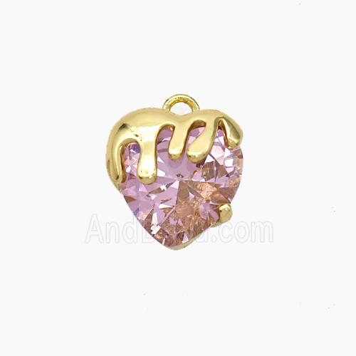 Copper Heart Pendant Pave Pink Crystal Glass Gold Plated
