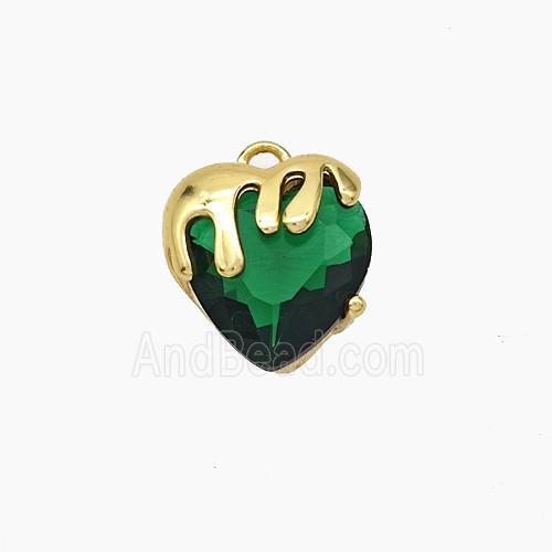 Copper Heart Pendant Pave Green Crystal Glass Gold Plated