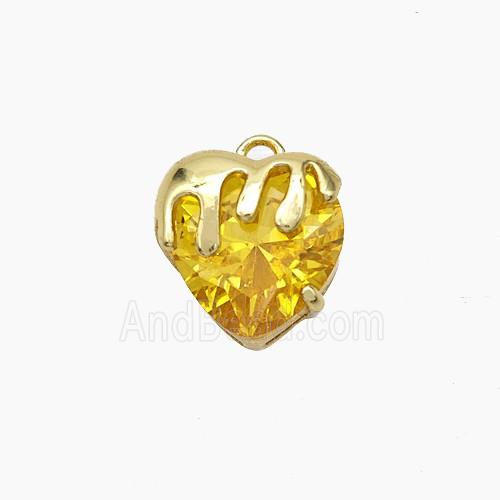 Copper Heart Pendant Pave Golden Crystal Glass Gold Plated