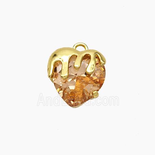 Copper Heart Pendant Pave Orange Crystal Glass Gold Plated